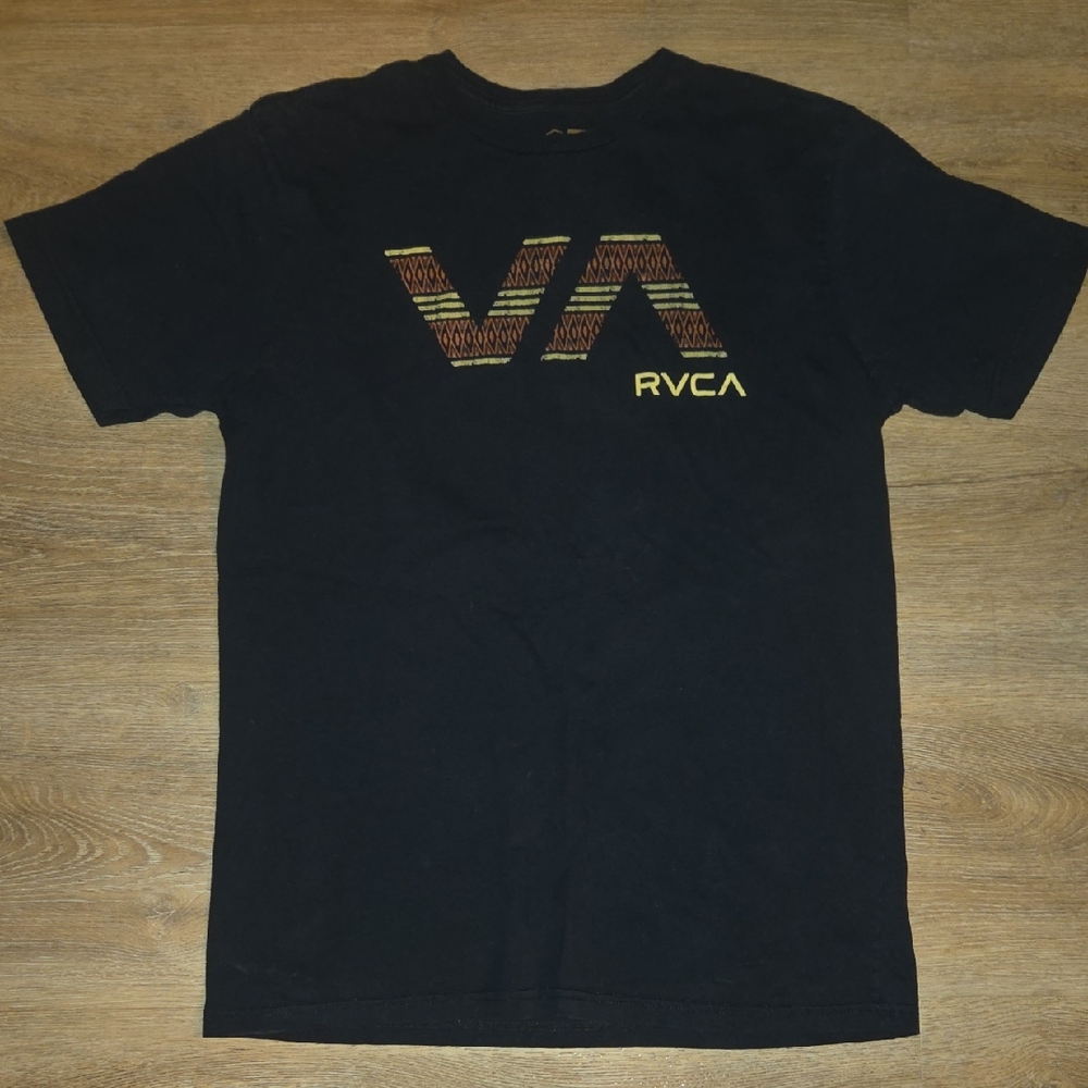 RVCA Black Short Sleeve Tee with Patterned VA Logo